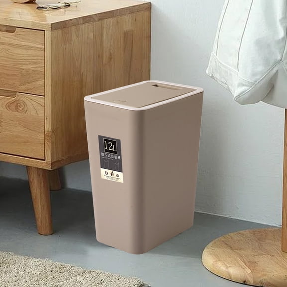 Push Type Trash Can with Lid and Deodorant, Household Garbage Bin for Living Room, Kitchen, Bathroom, Slim Space-Saving Trash Container, Easy to Use, Durable Plastic Waste Bin