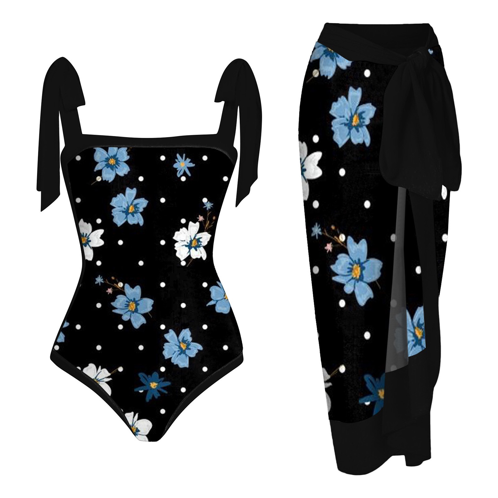 Push Up Bikini Top Cover UP Two Piece Vintage Print Swimsuit Monokini