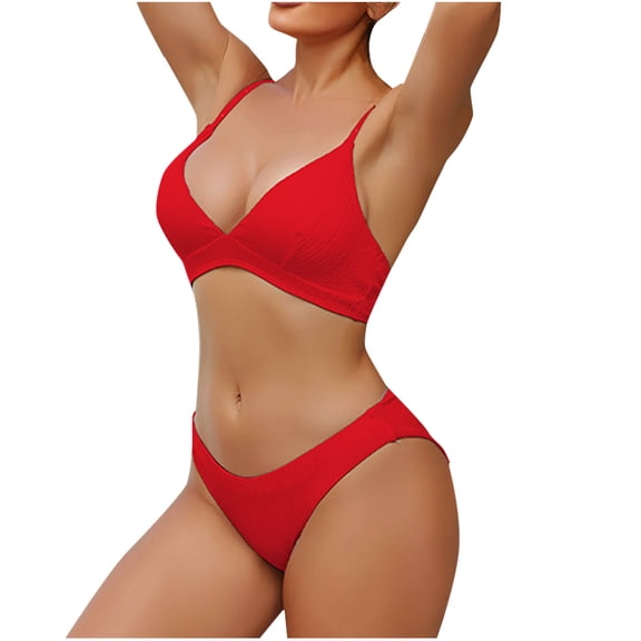 Push Up Bikinis for Women Spring 2026 Wire-Free V-Neck Triangle Bra Swim Brief Hot Spring Swimming Bathing Suits