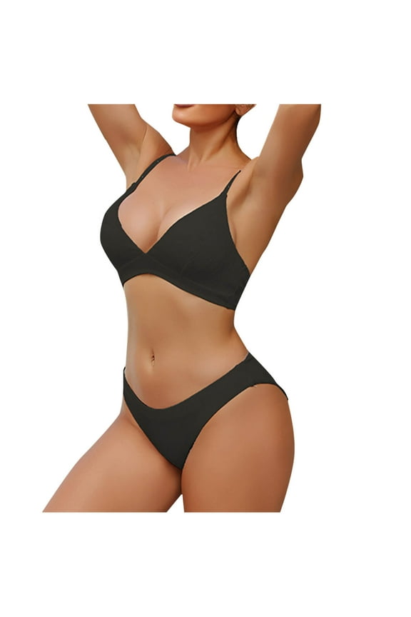 Push Up Bikinis for Women Spring 2026 Wire-Free V-Neck Triangle Bra Swim Brief Hot Spring Swimming Bathing Suits