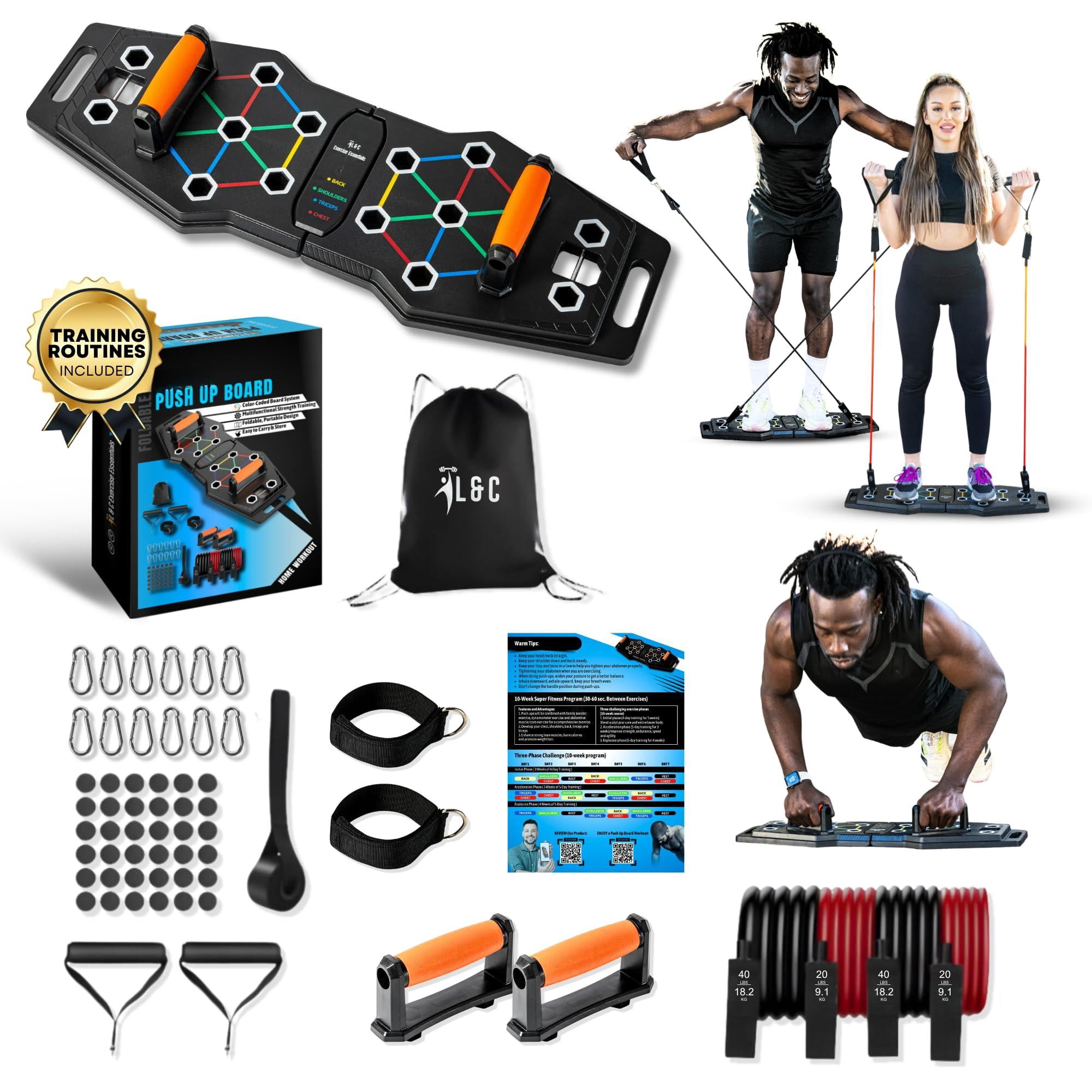 Push Up Board For Full Body Workout At Home - Portable  Joint Friendly Fun & Motivating Equipment With Qr Code Guided Workouts Ideal Men Women Teens