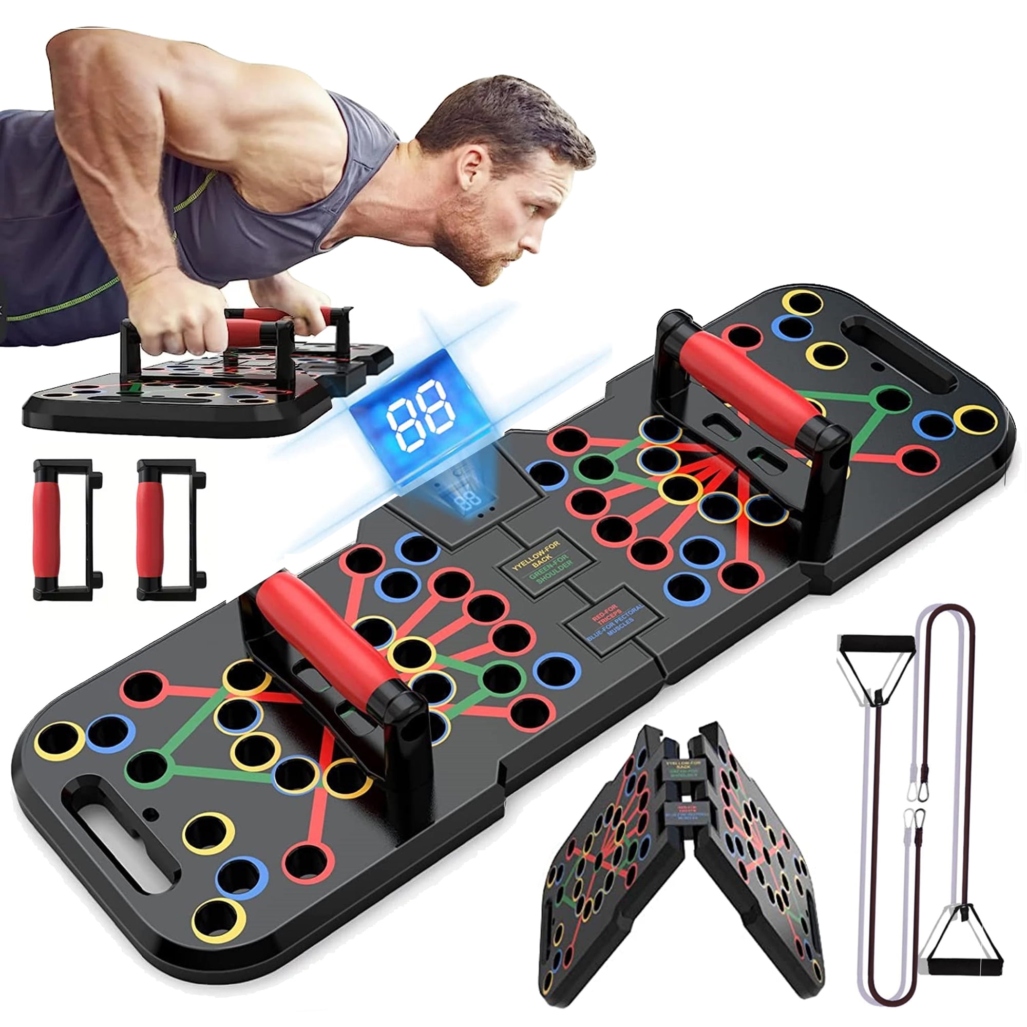 Home Gym Exercise Equipment with Automatic Count Push Up Board Set with  Foldable Push Up Bar-Resistance Band-Jump Rope 