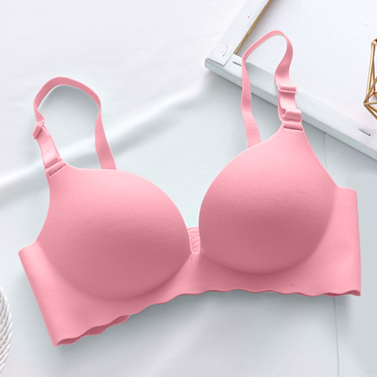 Push Up Bra, Pink Macaron Traceless Girl Bra Set Smooth No Underwire ...