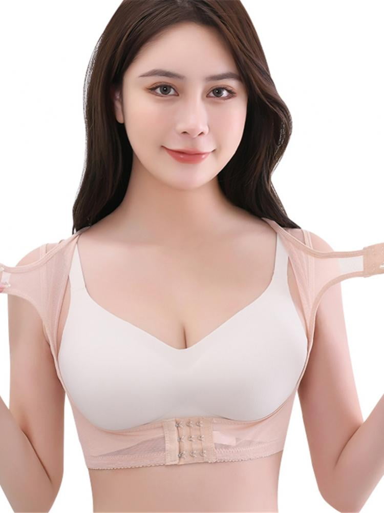 JDEFEG Front Push Up Bra Lace Chest Support Short Sleeves Tops Back Support  Chest Up Shapewear Crisscross Vest Compression Strap Chest Support Lifter
