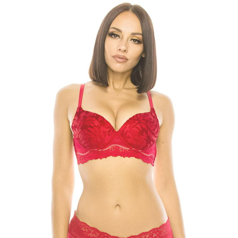 Push up bra with tangas and removable straps Bra Set Sizes 34B + S - Colors  Red