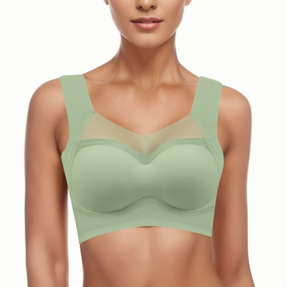 Push Up Bra Women's Comfortable And Sexy Sports Gathering Thin Bra And Tank Top Style Underwear Without Steel Rings Green XXL
