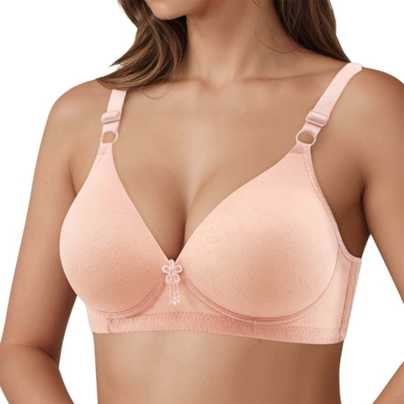 Push Up Bra for Women Deep V Wireless Seamless Bra with Support Breathable Cup for Daily Everyday Wear,Light Pink,Size 36