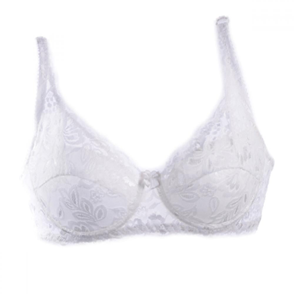 Large Size Embroidery Lace Wire Free Front Clip Closure Push Up Adjustable  Soft Bra (40B, Nude)