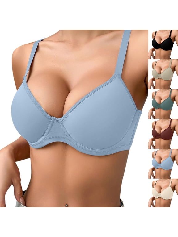 Push Up Bra for Women Supportive Comfortable T-shirt Bras Underwire Everyday Plus Size Bra (90B, Light Blue)