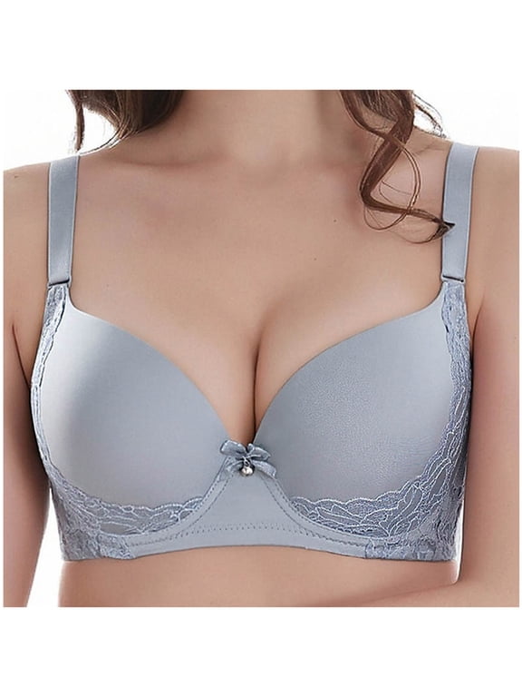 Push Up Bra for Women Underwire Lace Padded Lingerie Bra Plus Size Everyday Bras Solid Color Blue 95D