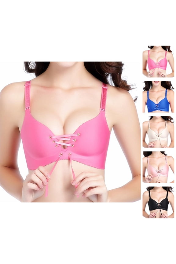 Push Up Bra with Drawstring No Underwire Breathable Breathable Bralettes for Women Plunge Bra