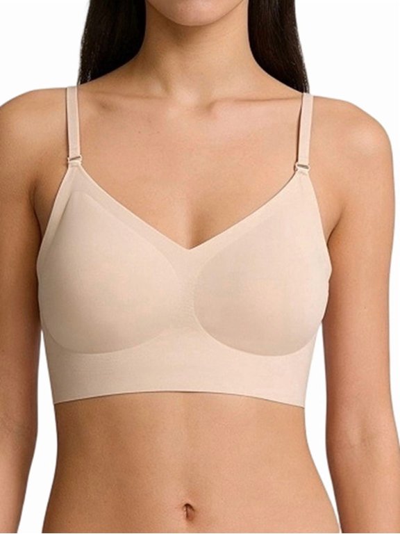 Push Up Bras Women's Wireless Seamless Backless Bras Multiway Straps Convertible Halter Bras Light Skin Tone L