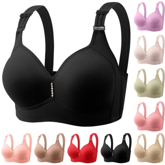Push Up Bras for Older Women No Underwire Plus Size Wide Strap Wireless Bra Everyday Full Coverage Bras (Black)