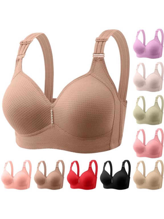 Push Up Bras for Older Women No Underwire Plus Size Wide Strap Wireless Bra Everyday Full Coverage Bras (Coffee)