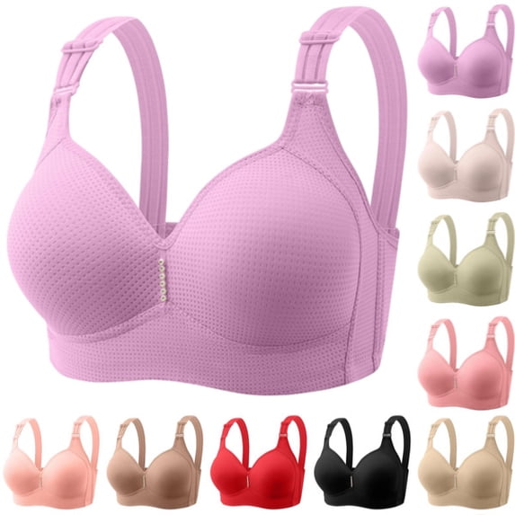 Push Up Bras for Older Women No Underwire Plus Size Wide Strap Wireless Bra Everyday Full Coverage Bras (Purple)