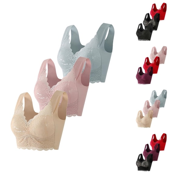 Push Up Bras for Women 3 Pack Plus Size Wireless Side Support Anti Sagging Lifting Bralettes Everyday Bra