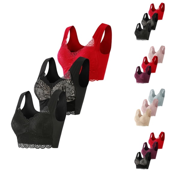 Push Up Bras for Women 3 Pack Plus Size Wireless Side Support Anti Sagging Lifting Bralettes Everyday Bra