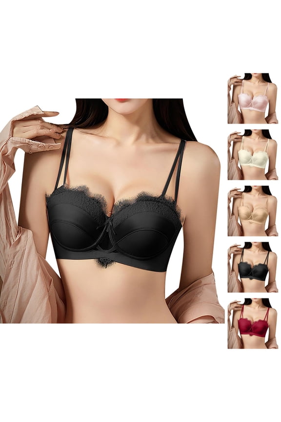 Push Up Bras for Women Elegant Satin Adjustable Spaghetti Strap Anti Sagging Lifting Bra