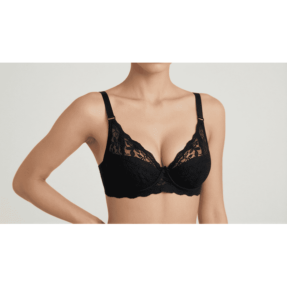 Push Up Bras for Women Floral Lace Underwire Adjustable Straps Support Bra,Black Size 80C