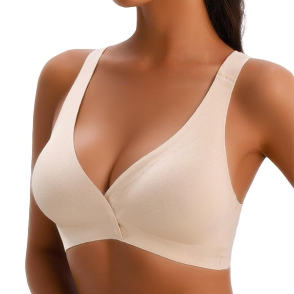 Push Up Bras for Women Front Closure Racerback Underwire Plus Size Sports Bra Beige L
