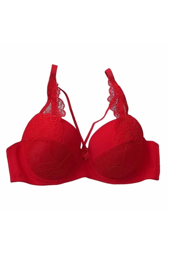 Push Up Bras for Women Full Coverage Seamless Lace Bra Underwire Supportive Adjustable Straps Bralette Red 38B