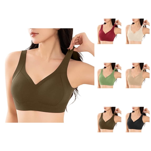 Push Up Bras for Women Full Coverage V Neck Seamless Anti Sagging Wireless Bralettes Tshirt Bra