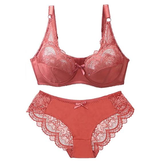 Push Up Bras for Women Lace Bra Panty 2 Piece Set Soft Breathable Basic Matching Sports Bra Red 100D