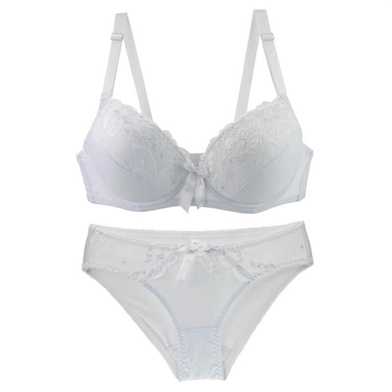 Push Up Bras for Women Lace Underwire Supportive Bra And Panty Set Matching Sports Bra White 75B