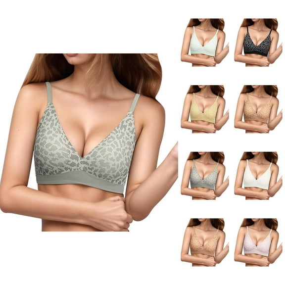 Push Up Bras for Women Leopard Print Seamless Wireless Lightweight Racerback Bralettes Everyday Bra