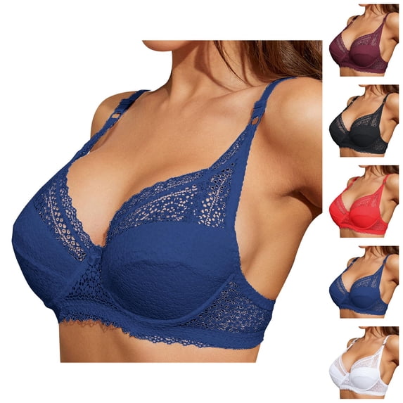 Push Up Bras for Women Lightweight Lace Deep V Neck Side Support Underwire Bralettes Everyday Bra