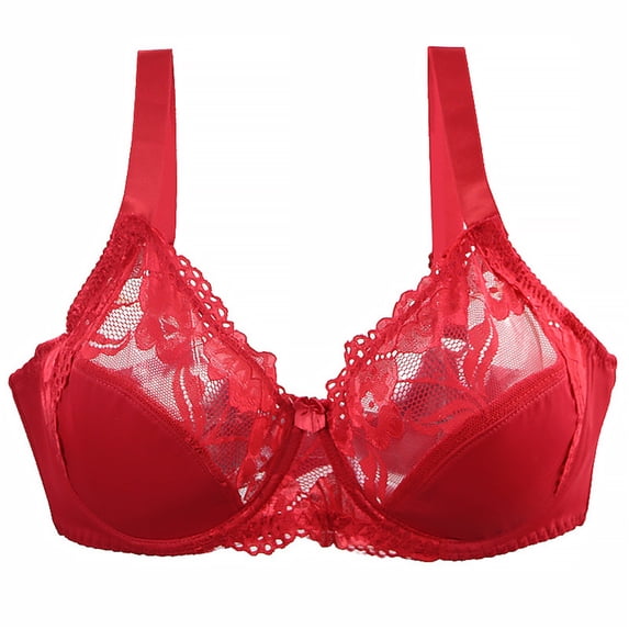 Push Up Bras for Women Multiple Cup Lace Wireless Full Coverage Plus Size Comfort Sports Bra Red 90F