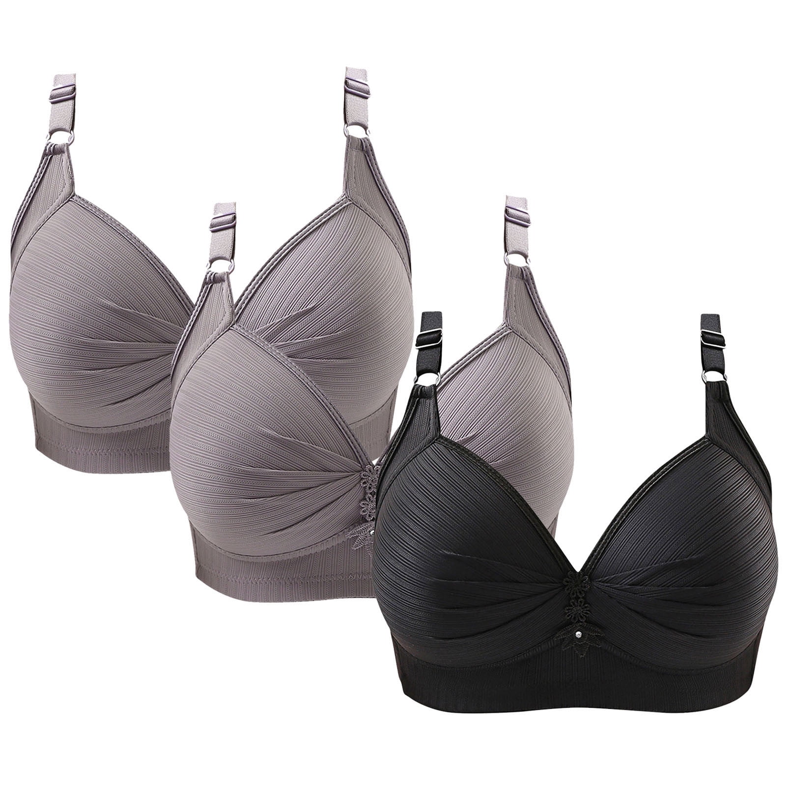 Push Up Bras for Women Pack of 3 Women’s Plus Size Full Figure Padded Bras No Underwire 3 Pack Comfortable Wire-Free Bras Dark Gray 4XL