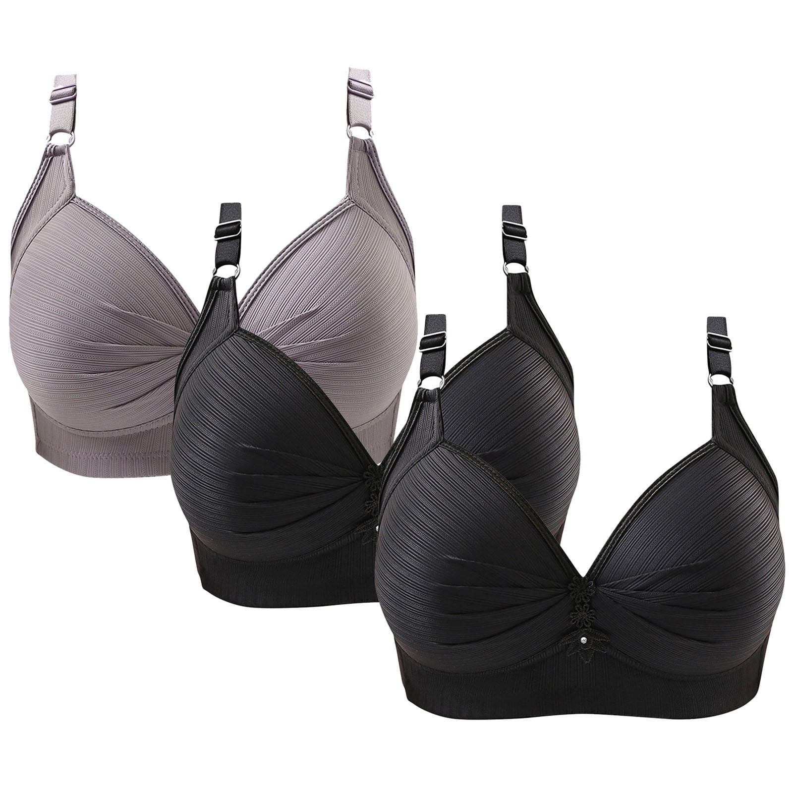 Push Up Bras for Women Pack of 3 Women’s Plus Size Full Figure Padded Bras No Underwire 3 Pack Comfortable Wire-Free Bras Gray 5XL