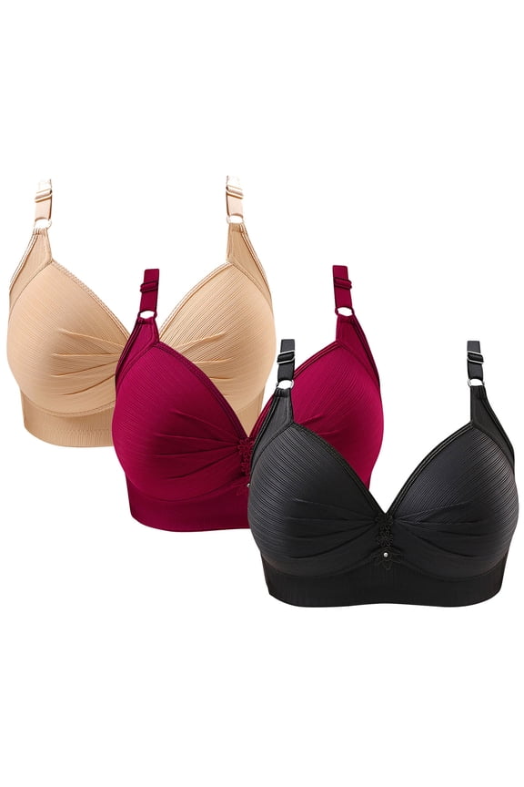 Push Up Bras for Women Pack of 3 Women’s Plus Size Full Figure Padded Bras No Underwire 3 Pack Comfortable Wire-Free Bras Multi-color L