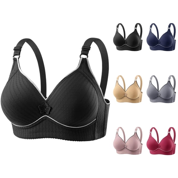 Push Up Bras for Women Plus Size Comfortable Full Coverage V Neck Side Support Wireless Bralettes