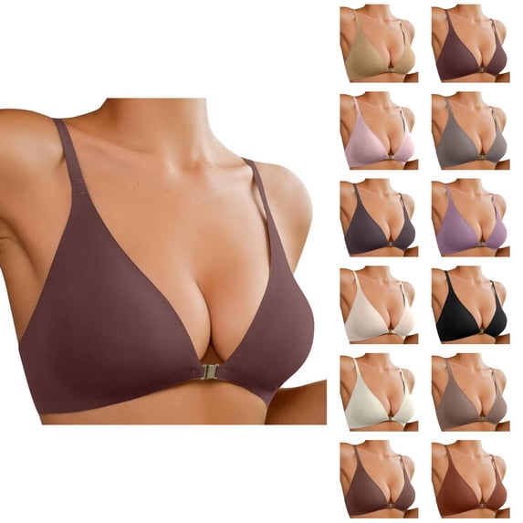 Push Up Bras for Women Plus Size Low Cut V Neck Seamless Racerback Front Closure Bralette