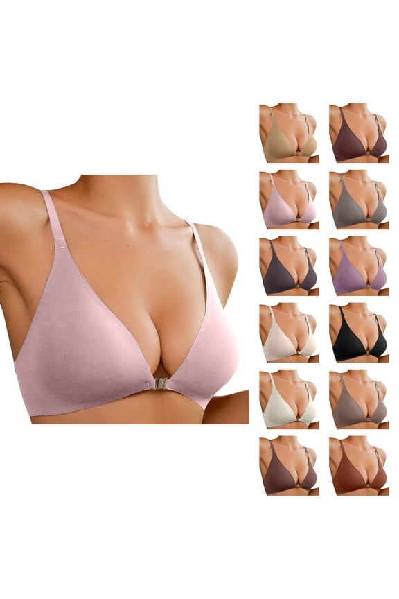 Push Up Bras for Women Plus Size Low Cut V Neck Seamless Racerback Front Closure Bralette