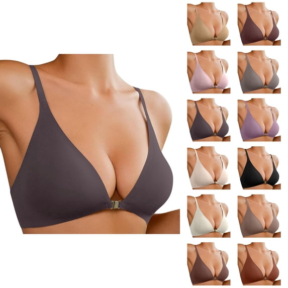 Push Up Bras for Women Plus Size Low Cut V Neck Seamless Racerback Front Closure Bralette