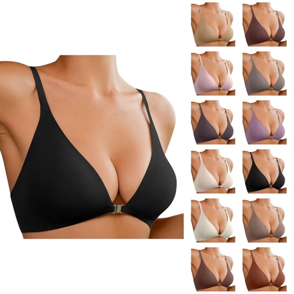Push Up Bras for Women Plus Size Low Cut V Neck Seamless Racerback Front Closure Bralette