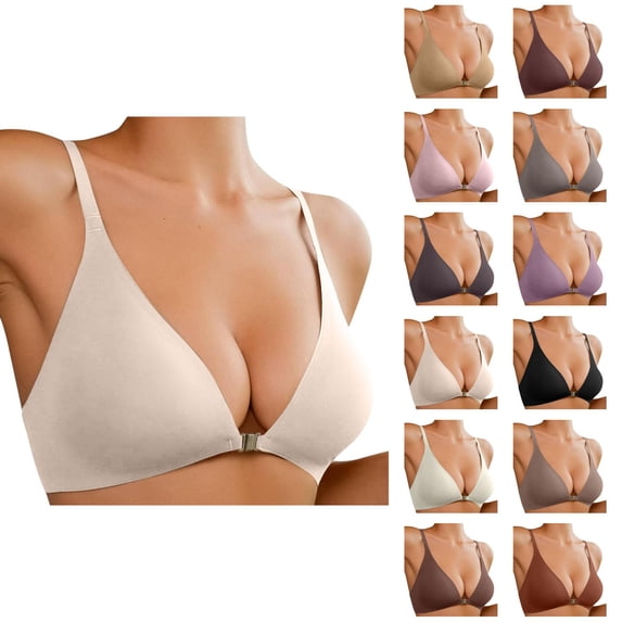 Push Up Bras for Women Plus Size Low Cut V Neck Seamless Racerback Front Closure Bralette