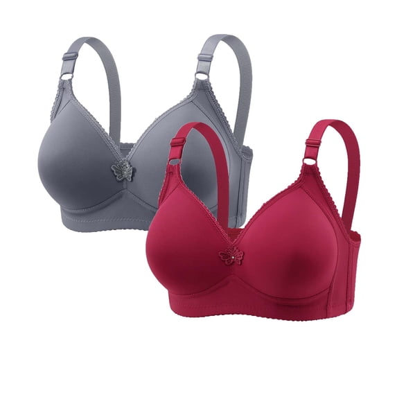 Push Up Bras for Women Plus Size Seamless Supportive V-Neck No Underwire Big Bust Bras 2 Pack