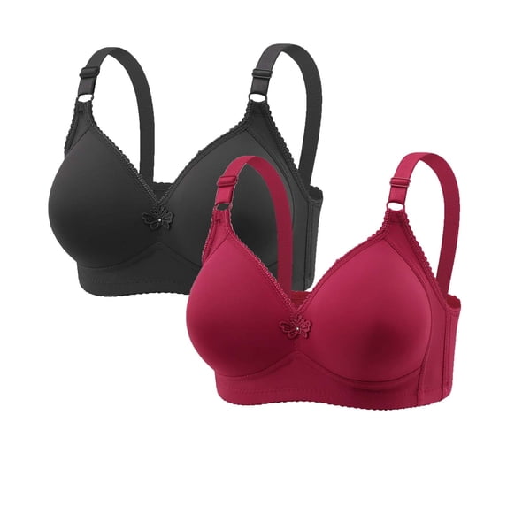 Push Up Bras for Women Plus Size Seamless Supportive V-Neck No Underwire Big Bust Bras 2 Pack