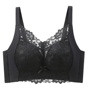 Push Up Bras for Women Underwire Lace Floral Unlined Minimizer Full Coverage Non Padded Wireless Everyday Bra,Black,42 C