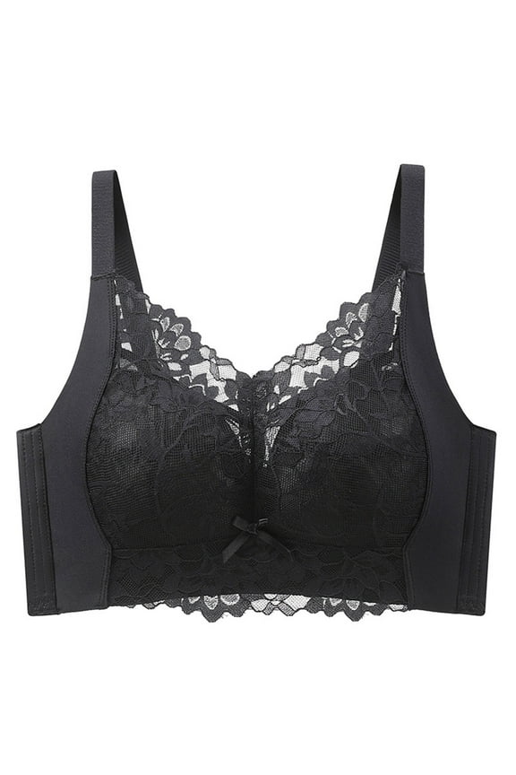Push Up Bras for Women Underwire Lace Floral Unlined Minimizer Full Coverage Non Padded Wireless Everyday Bra,Black,42 C