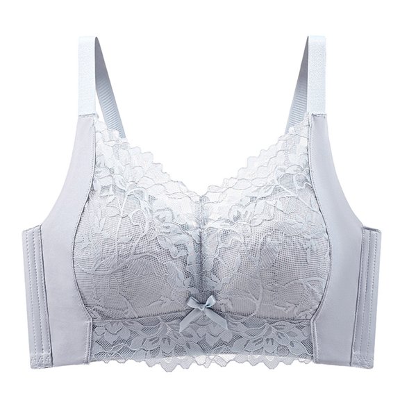 Push Up Bras for Women Underwire Lace Floral Unlined Minimizer Full Coverage Non Padded Wireless Everyday Bra,Light Blue,34 B