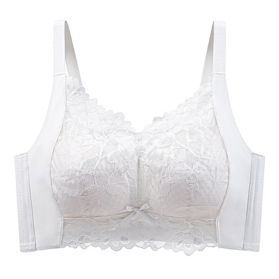 Push Up Bras for Women Underwire Lace Floral Unlined Minimizer Full Coverage Non Padded Wireless Everyday Bra,White,36 C