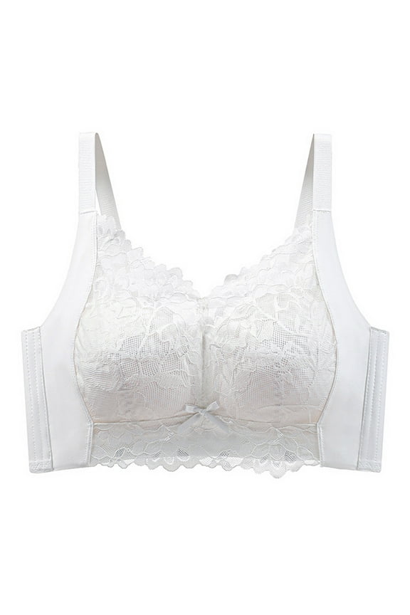 Push Up Bras for Women Underwire Lace Floral Unlined Minimizer Full Coverage Non Padded Wireless Everyday Bra,White,42 C