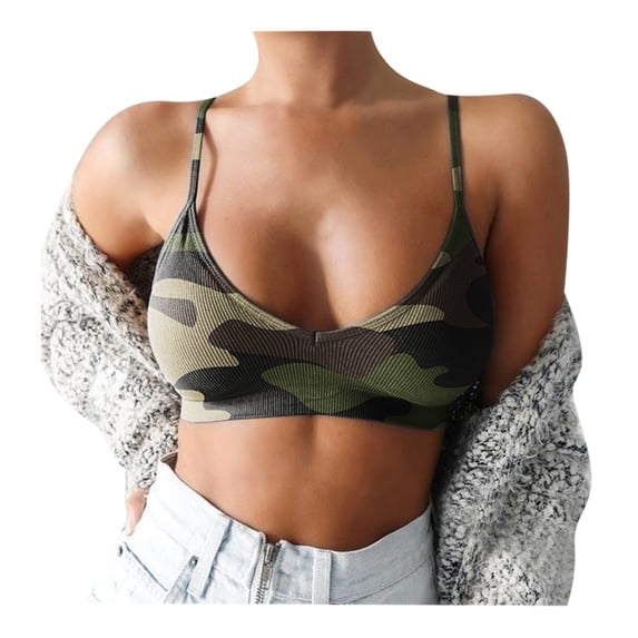 Push Up Bras for Women Wireless Camouflage Print Pullover Spaghetti Strap Plus Size Sports Bra Multicolor 2Xl