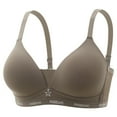 thumbnail image 1 of Push Up Bras for Women Wireless Ribbed Hollow Front Full Coverage Bralette Low Support Comfort T-Shirt Bra Minimizers, Coffee, 34/75, 1 of 7