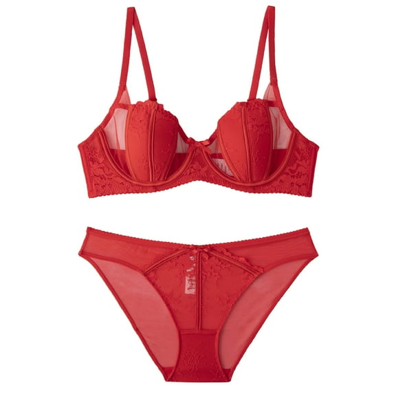 Push Up Bras for Women Women Comfortable Sexy Thin Lace Underwear With Side Breathable Bra Set Red XXL